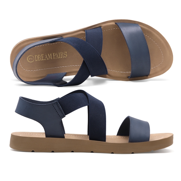Criss Cross Ankle Strap Flat Sandals - NAVY - 3